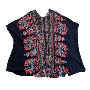 UMGEE S XL/XXL Black Floral Embroidered Kimono Open Front Multicolor Boho Hippie